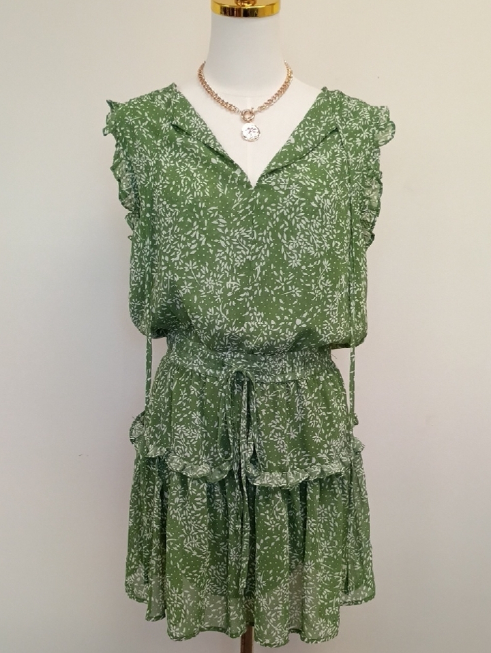 Pinch Olive Green Floral Ruffle Mini Dress Size Small